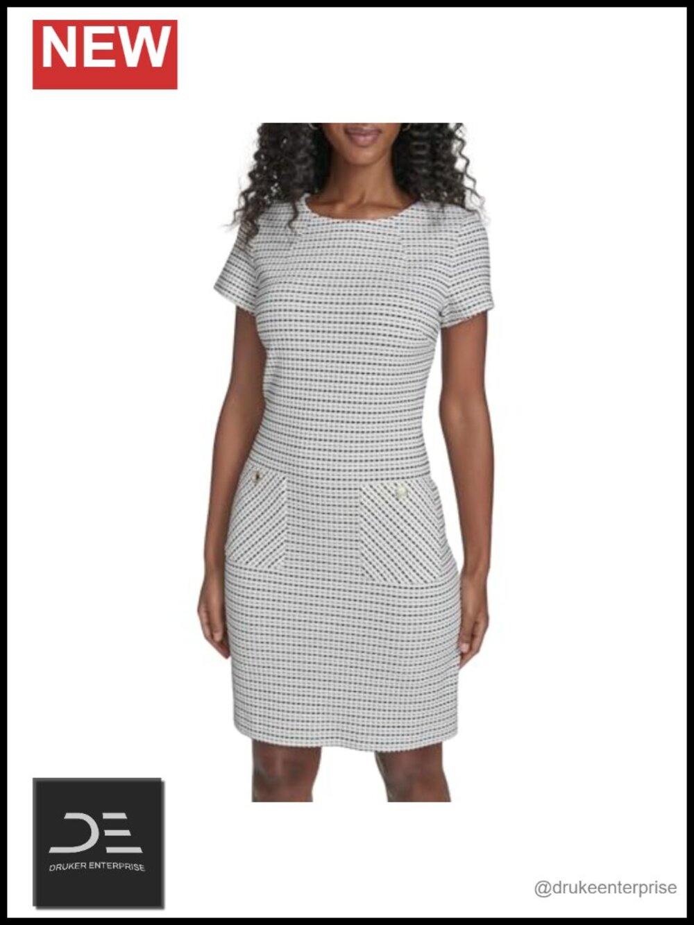 Tommy Hilfiger Textured Knit Shift Dress Cap Sleeve Knee Length